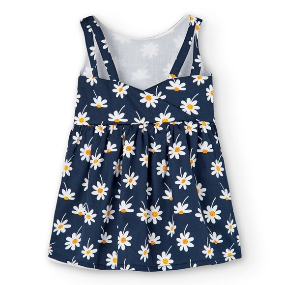 NWT Boboli navy satin dress with daisy print - Picture 4 of 7